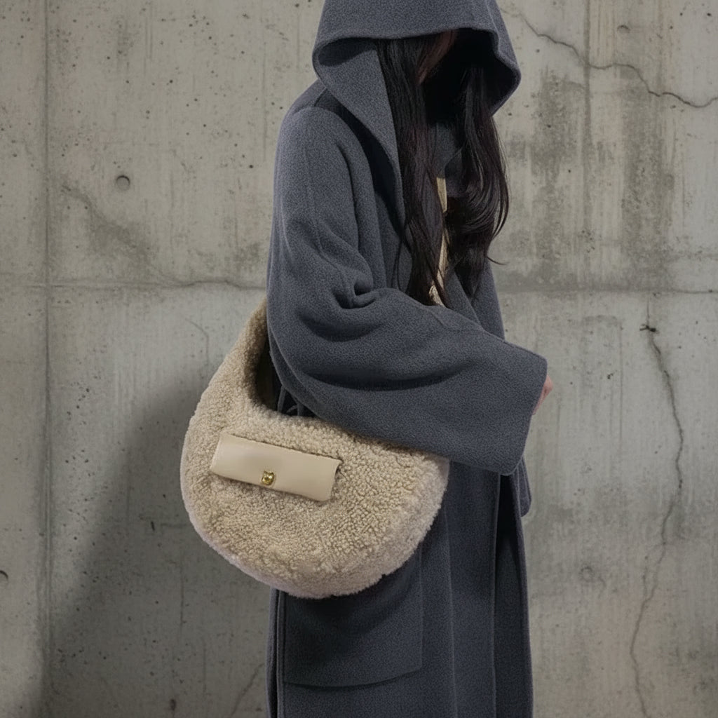 Minimalist Wool Crescent Crossbody Bag