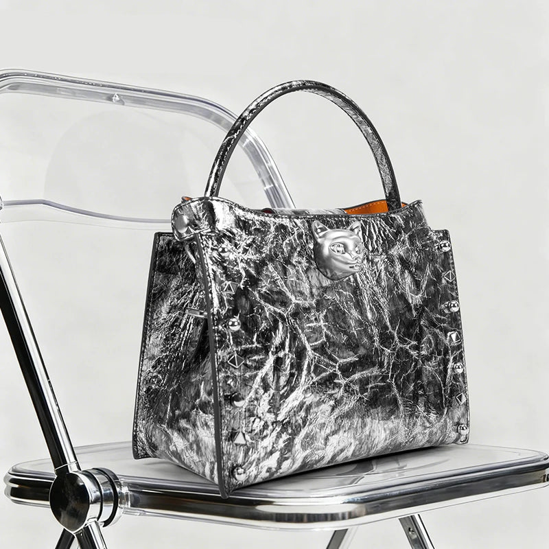 Top Grain Cowhide Leather Rivet Crossbody Bag