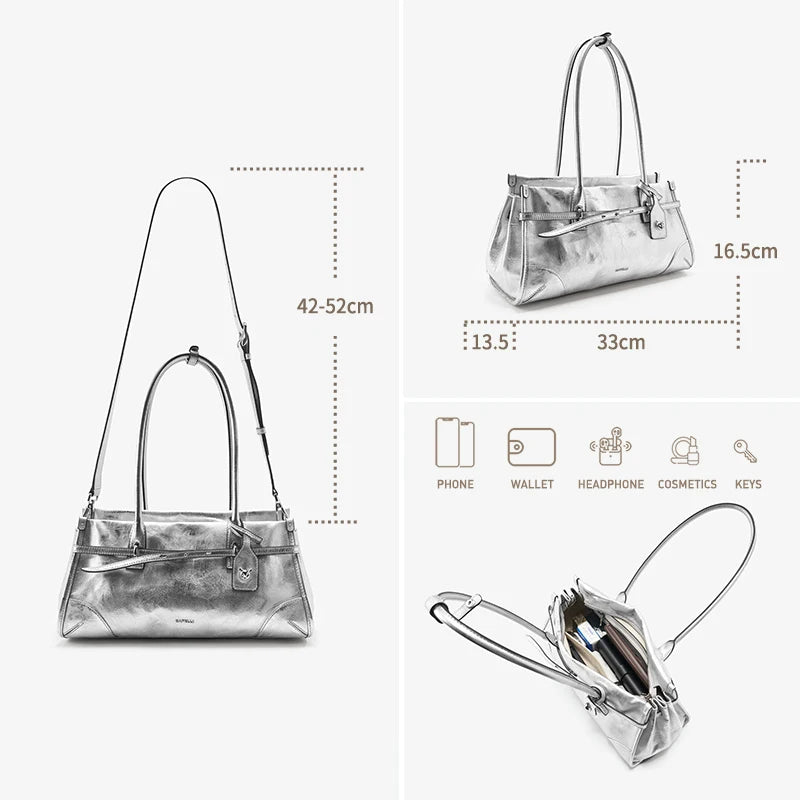 Silver Leather Moto Crossbody