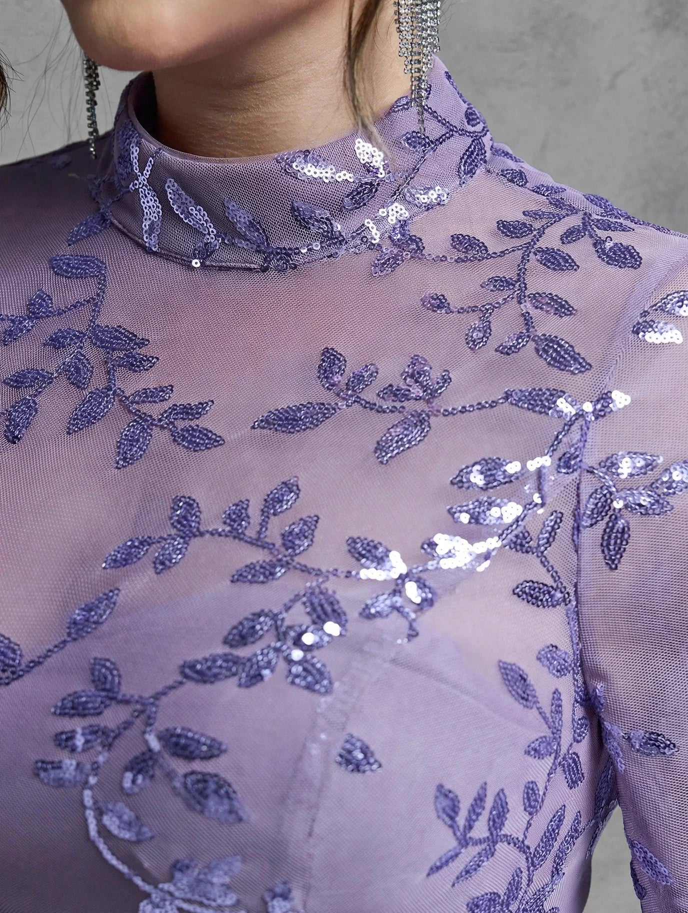 Stand-up Collar,Sequin,Noble,Large Size Evening Gown