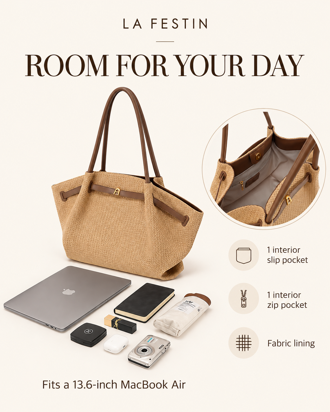 LA FESTIN Woven Tote Shoulder Bag