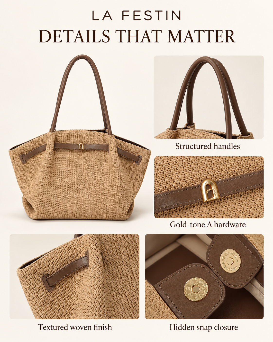 LA FESTIN Woven Tote Shoulder Bag