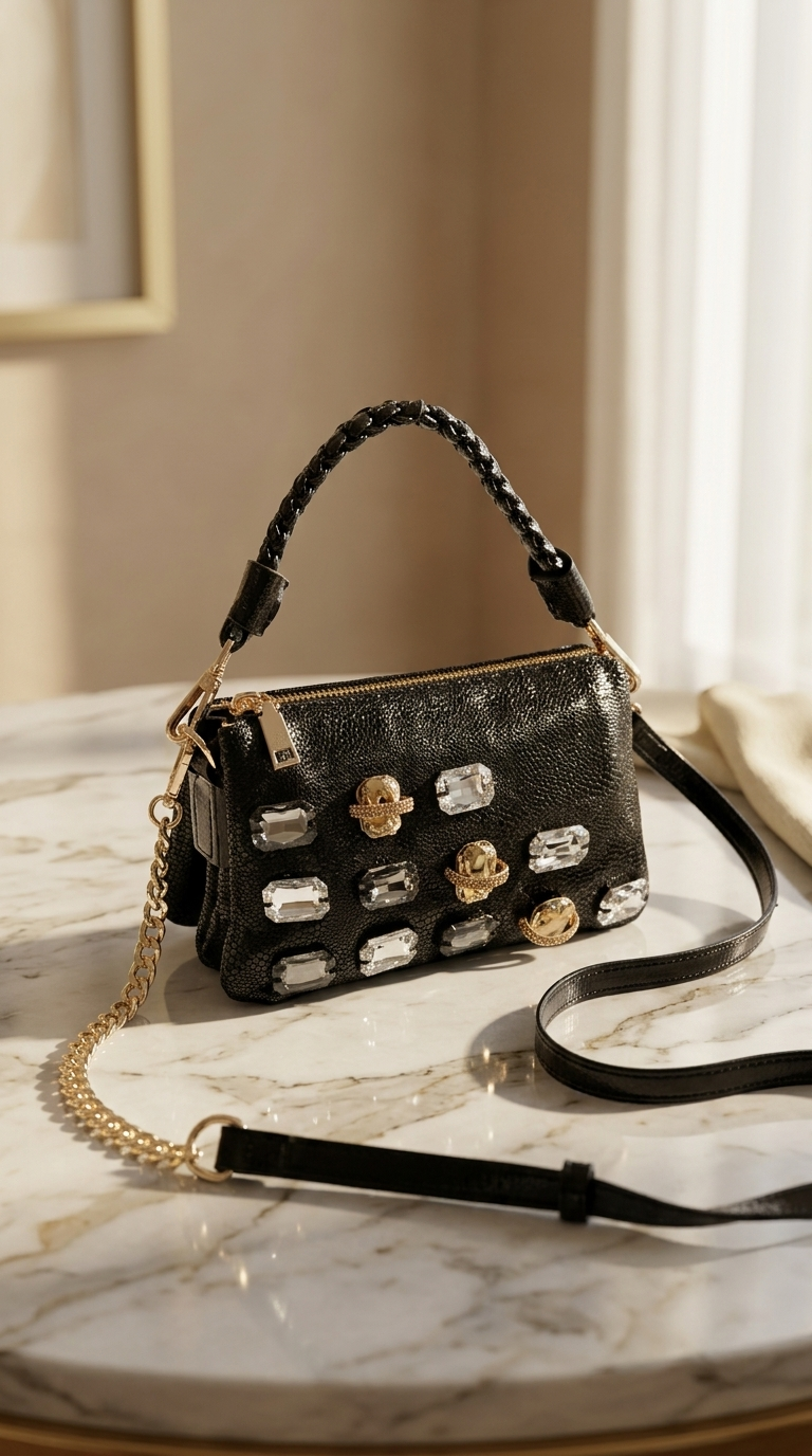 Diamond Leather Crossbody Shoulder Bag