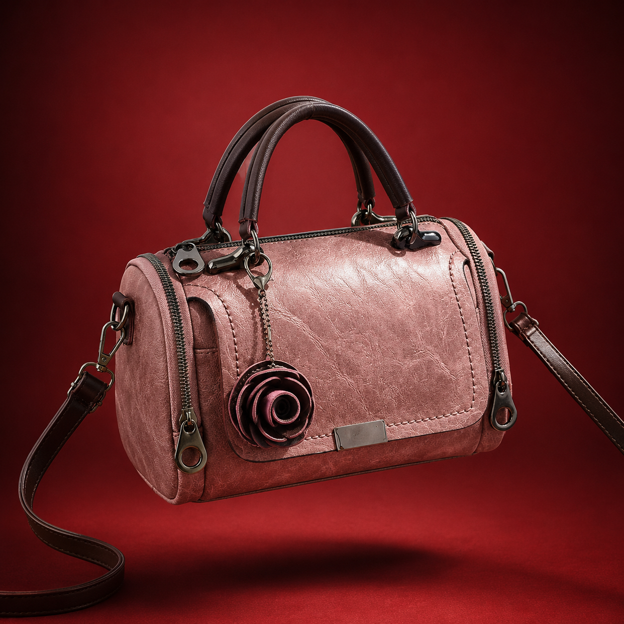 Flower Charm Boston Handbag