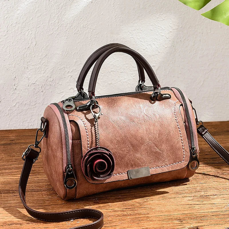 Flower Charm Boston Handbag