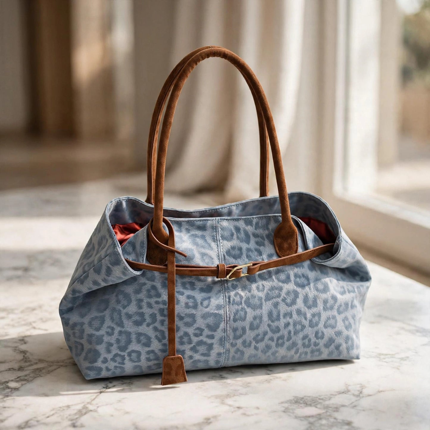Leopard print PU leather tote bag.