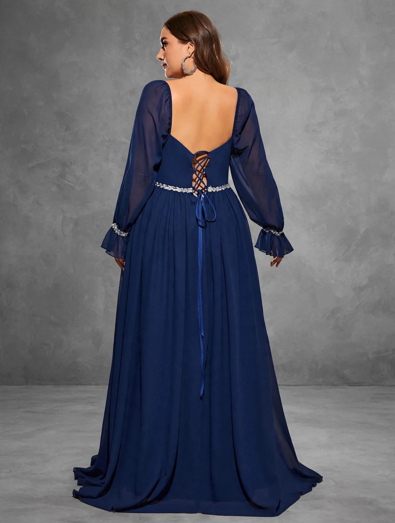 Sequin Ribbon-Trim Evening Gown