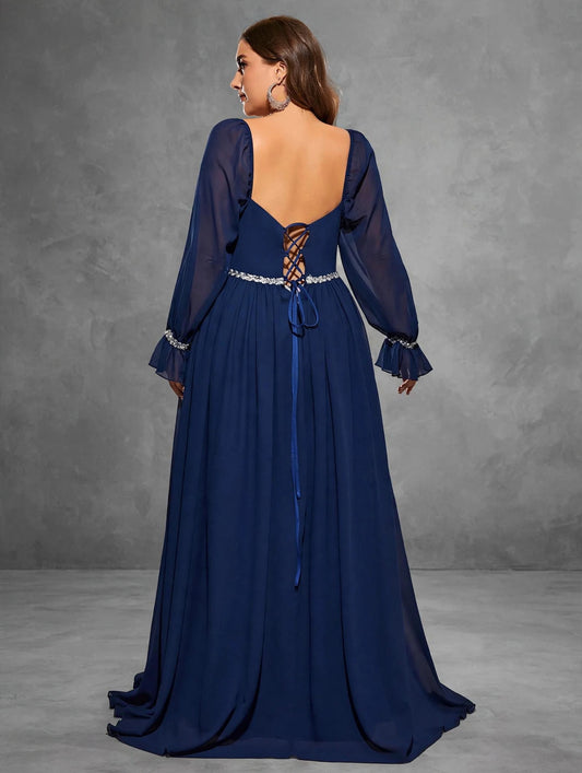 Sequin Ribbon-Trim Evening Gown