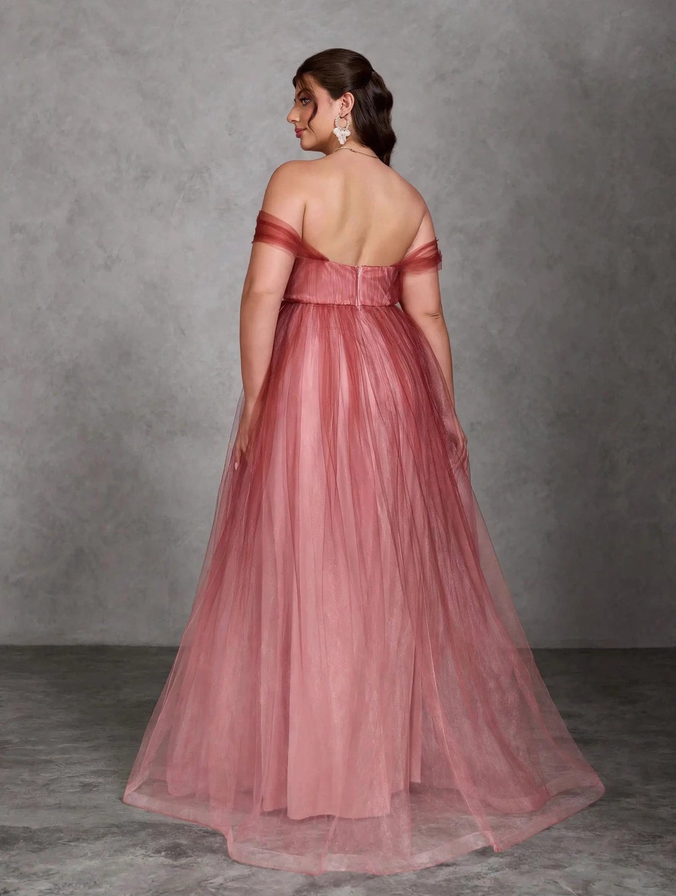 One-Shoulder Floral Mesh Evening Gown