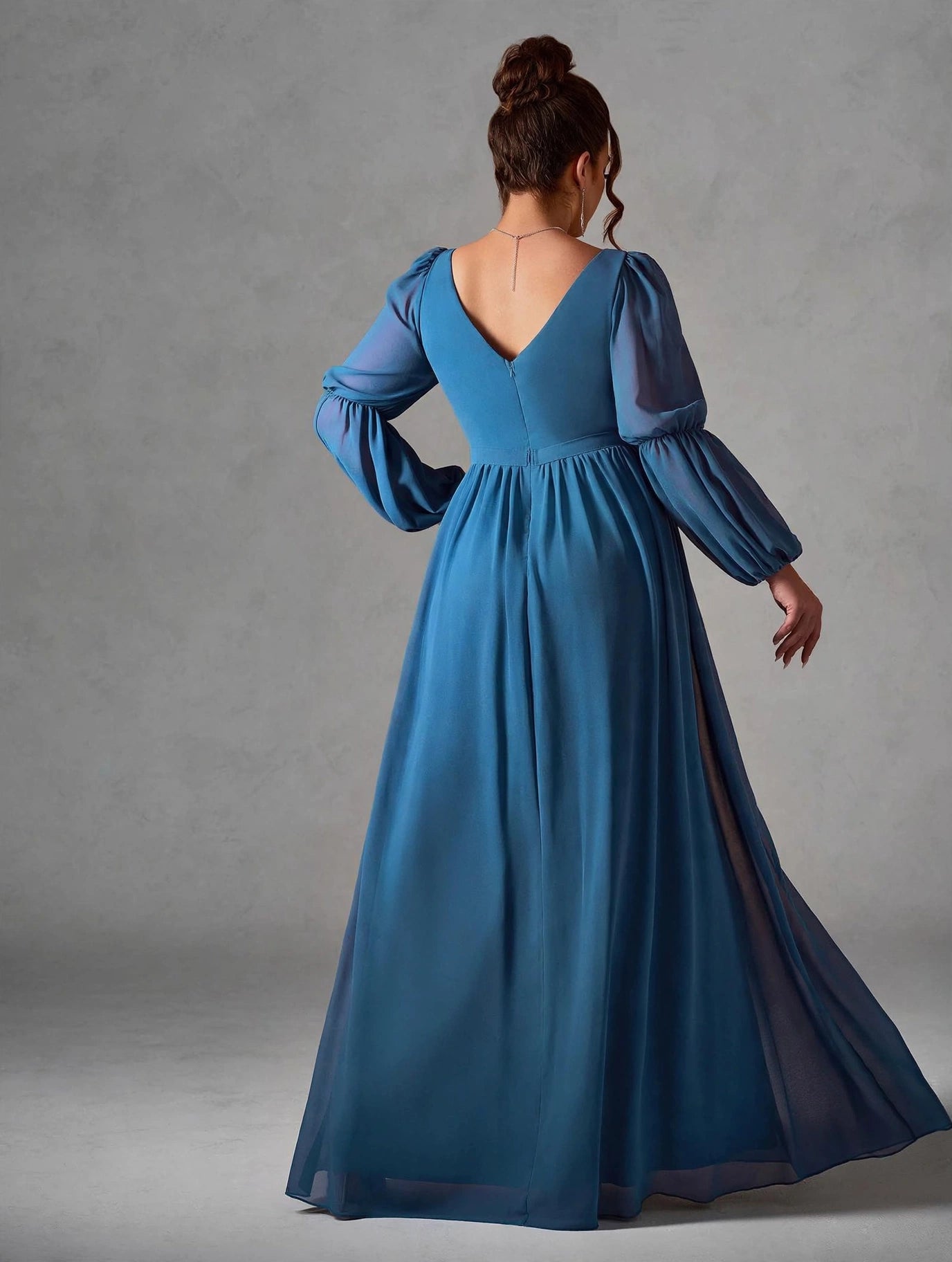Pearl Chiffon Double Lantern Long-sleeved Grand Swing High-end Evening Dress