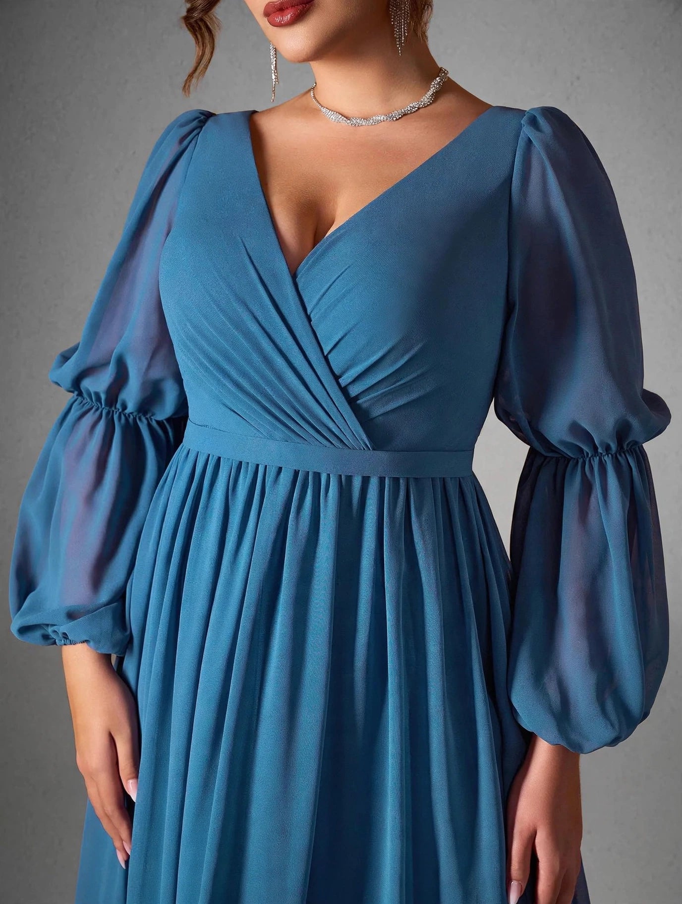 Pearl Chiffon Double Lantern Long-sleeved Grand Swing High-end Evening Dress