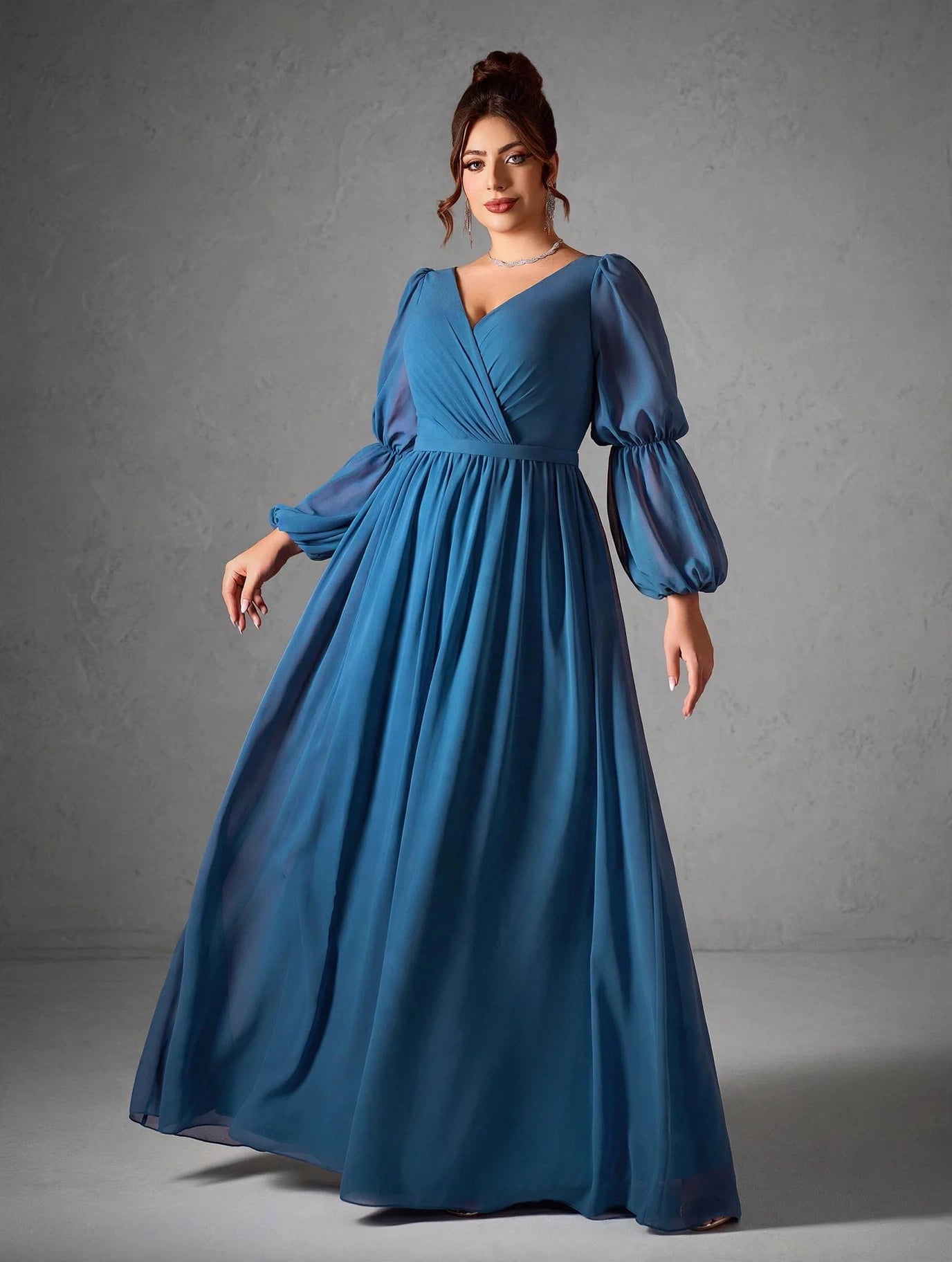 Pearl Chiffon Double Lantern Long-sleeved Grand Swing High-end Evening Dress