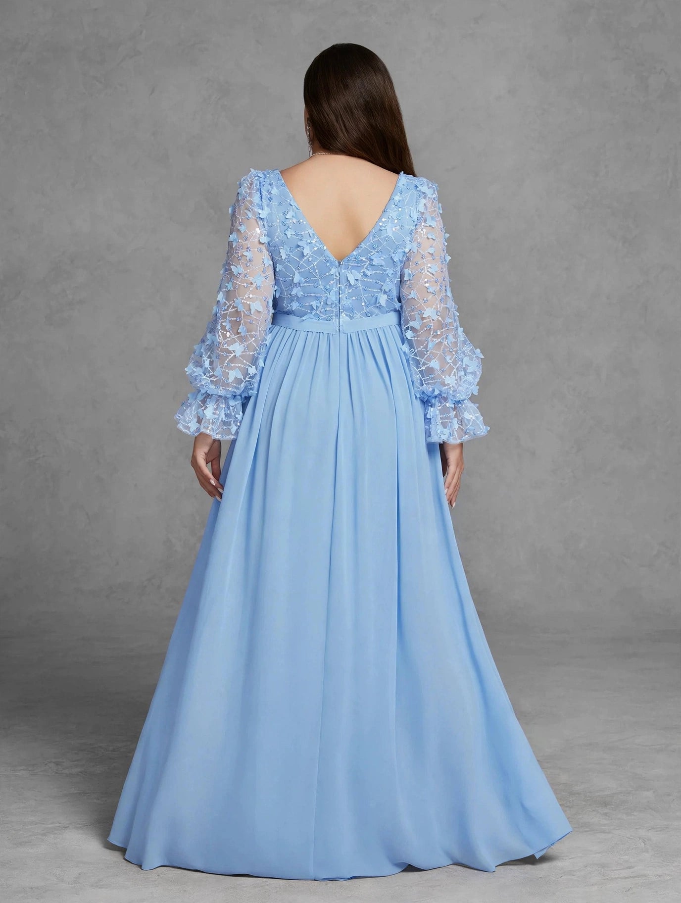Butterfly Sequin Pearl Chiffon Evening Dress