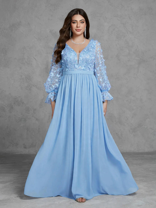 Butterfly Sequin Pearl Chiffon Evening Dress
