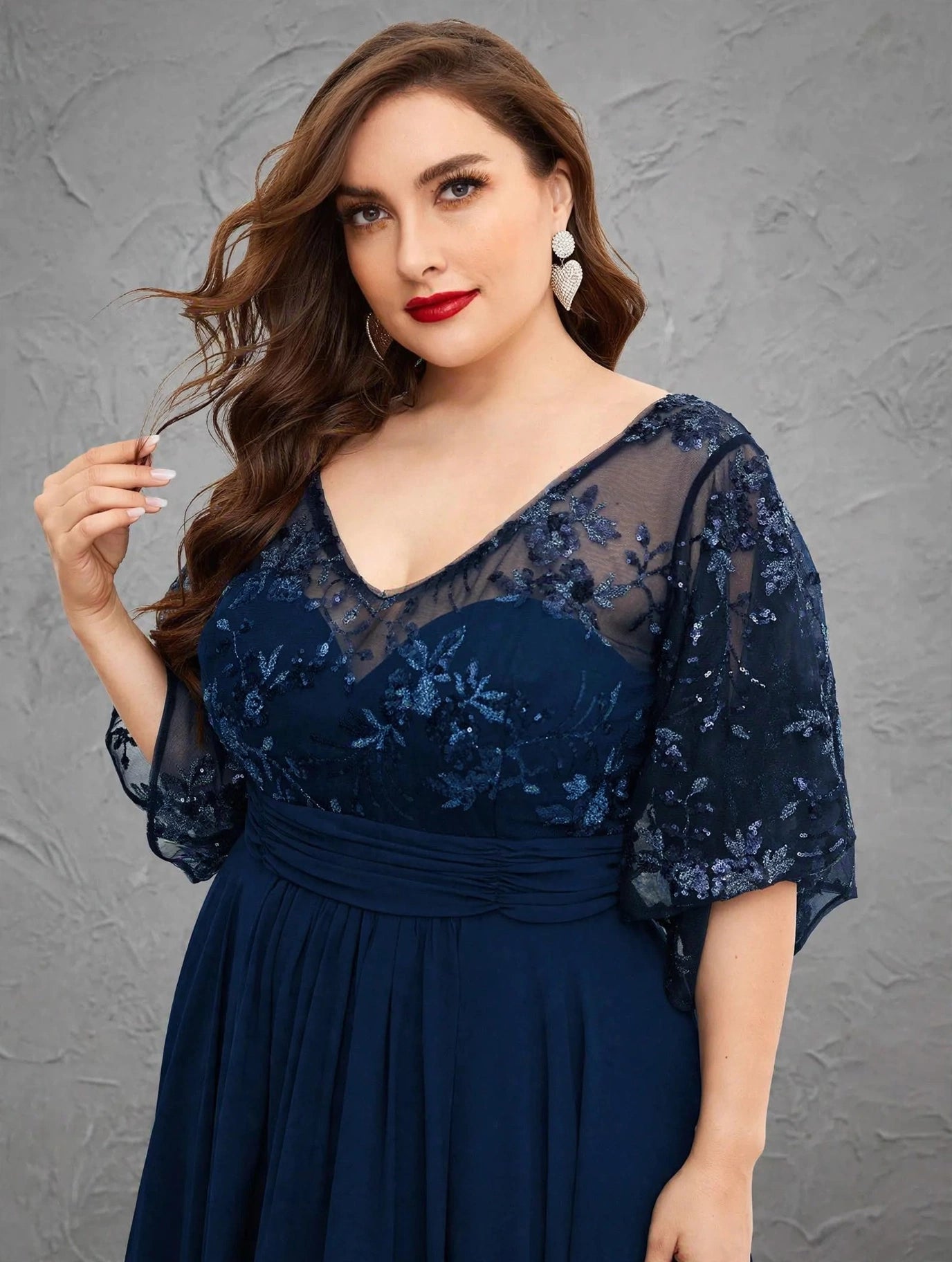 V-Neck Sequin Chiffon Evening Gown