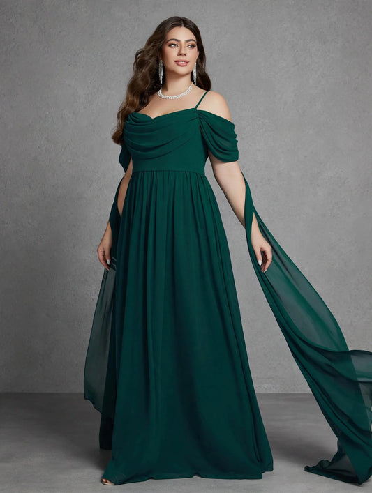 High-end Evening Dress with One-shoulder Halter, Pearl Chiffon