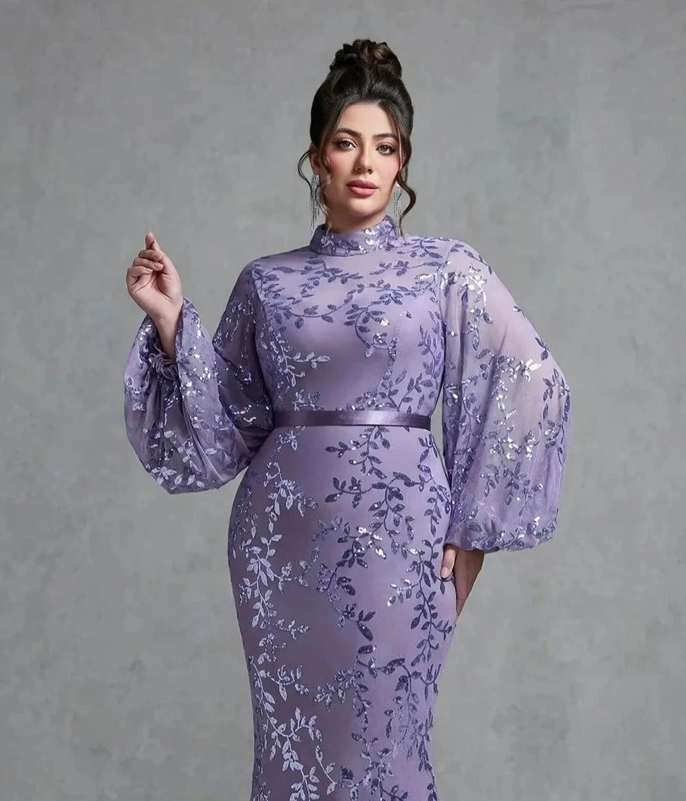 Stand-up Collar,Sequin,Noble,Large Size Evening Gown