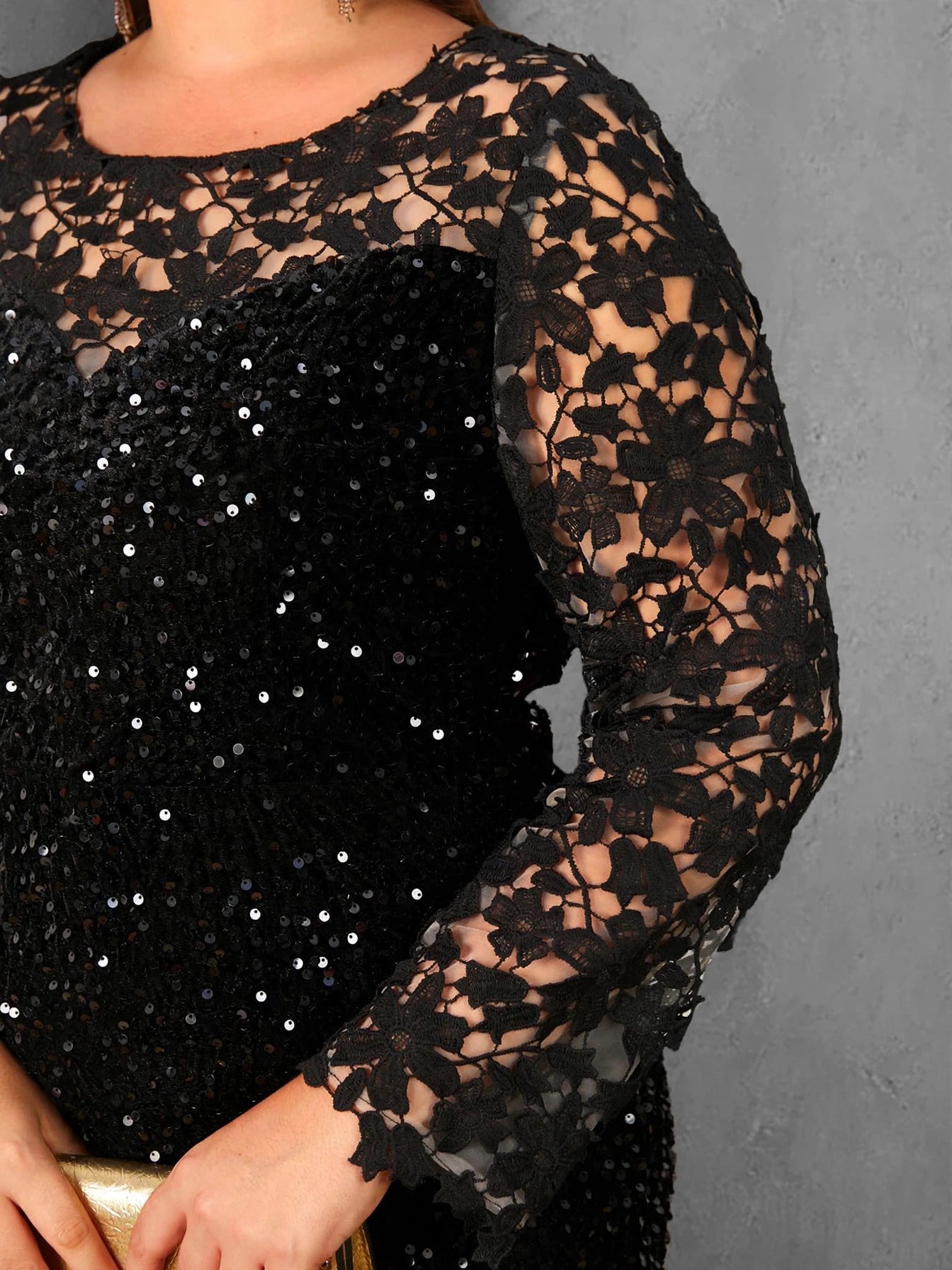 Modest Lace Sequin Velvet Maxi Dress