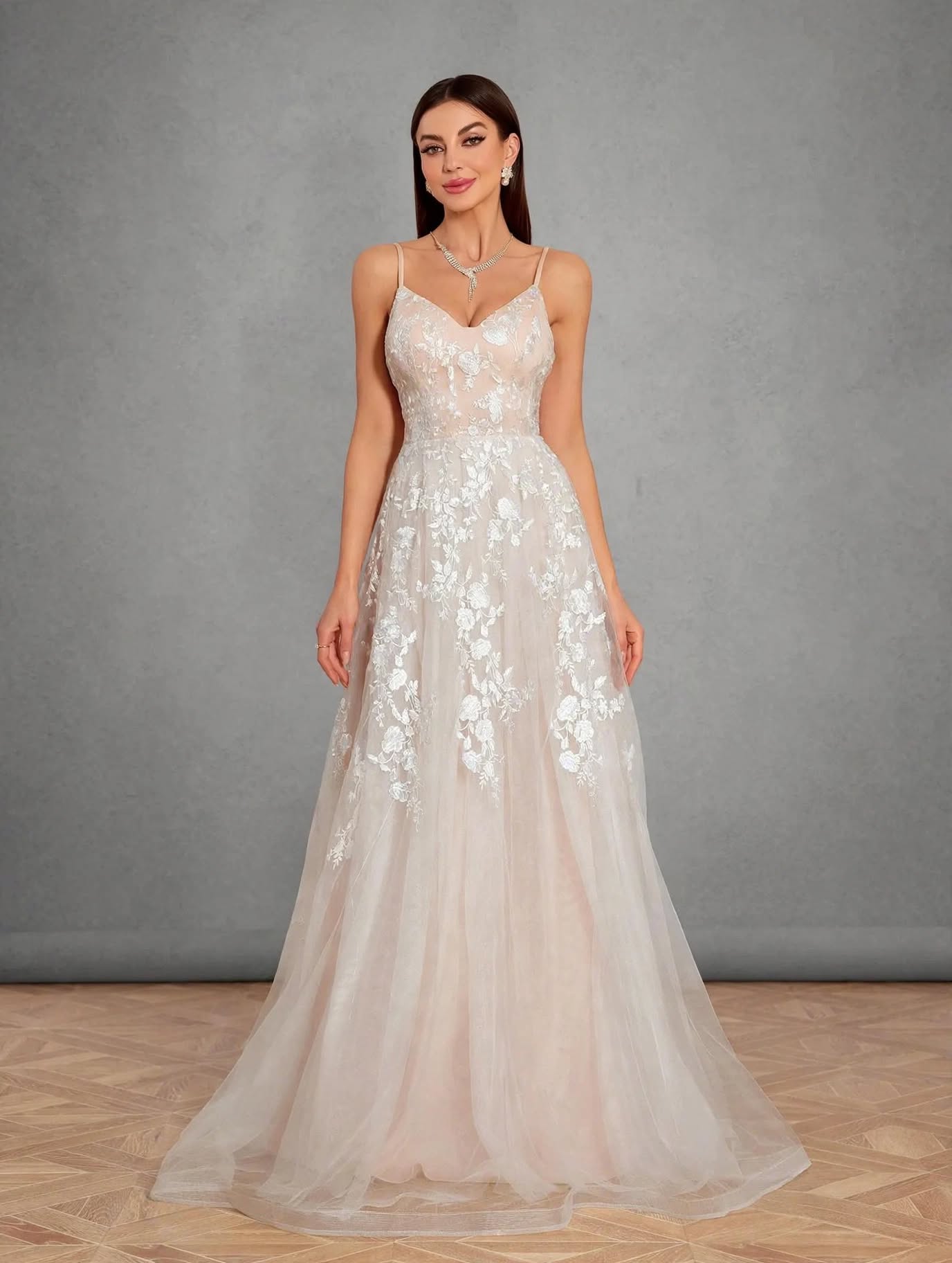 Camisole Romantic Embroidered Lace Contrasting Mesh Full Skirt