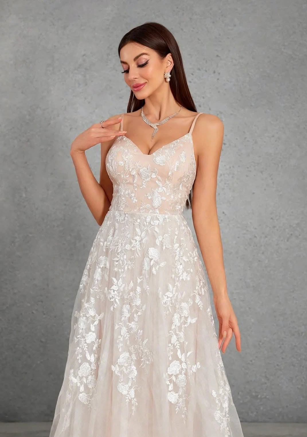 Camisole Romantic Embroidered Lace Contrasting Mesh Full Skirt