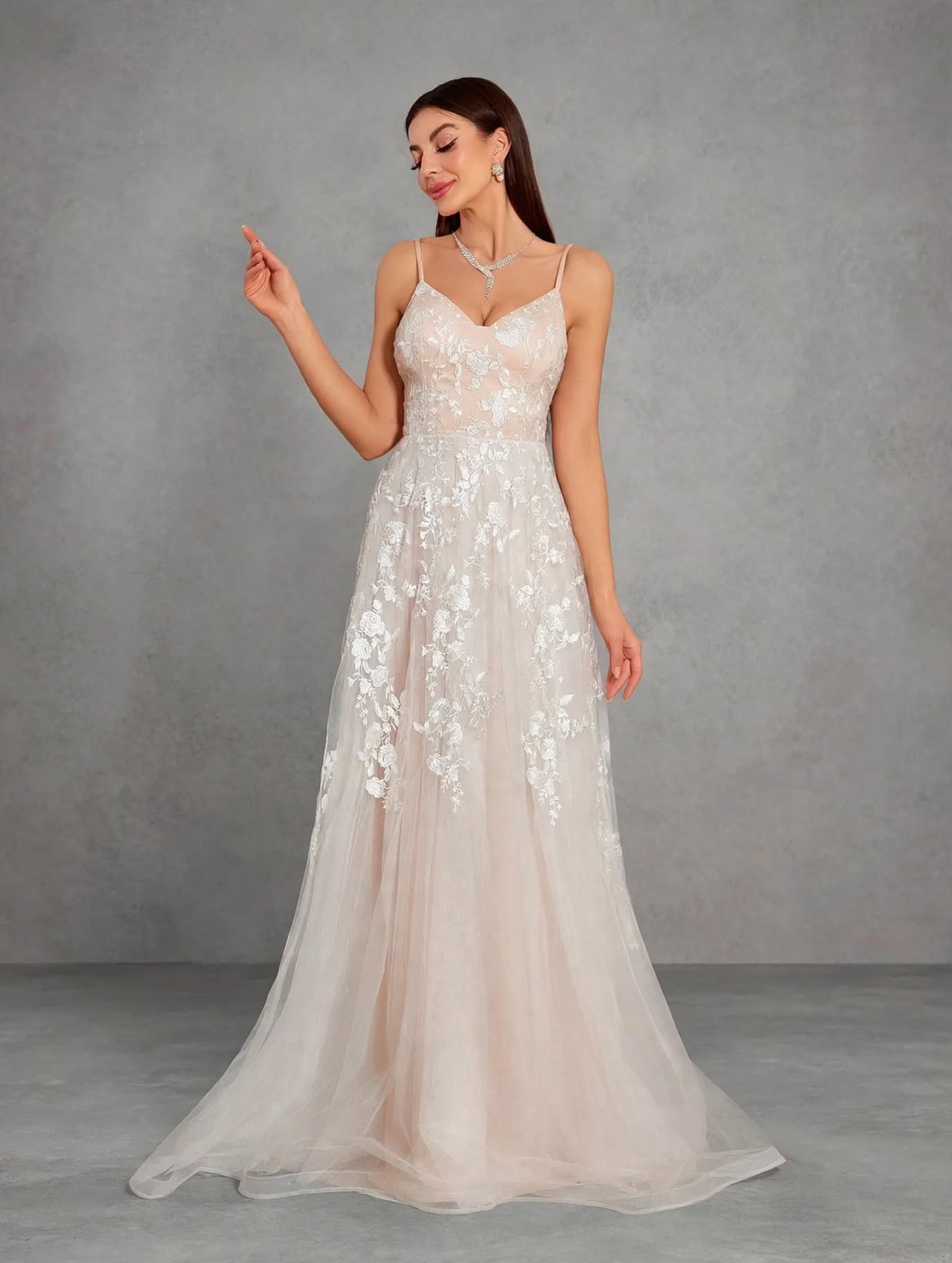 Camisole Romantic Embroidered Lace Contrasting Mesh Full Skirt
