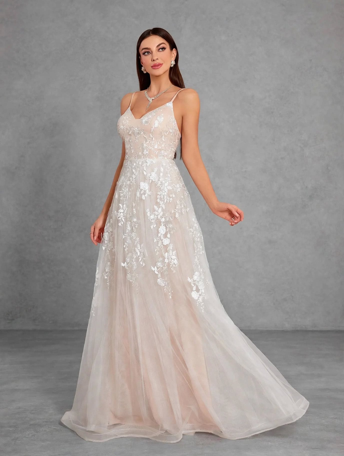 Camisole Romantic Embroidered Lace Contrasting Mesh Full Skirt