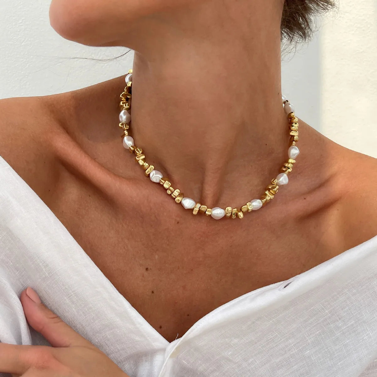 Pearl Beaded Gold Choker Necklace