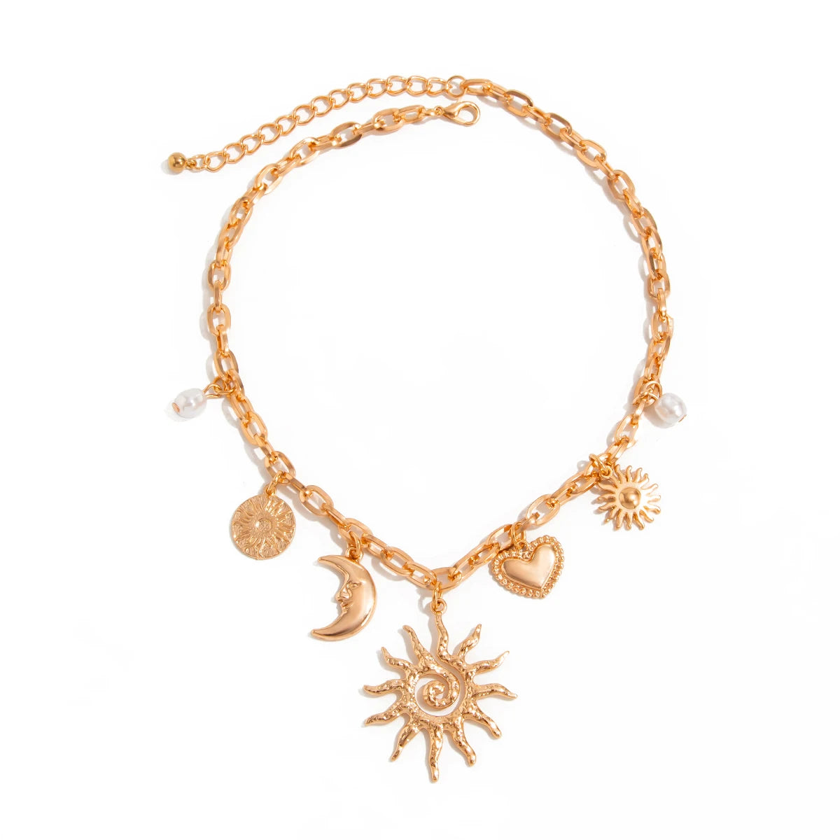 Heart Sun Moon Pendant Necklace