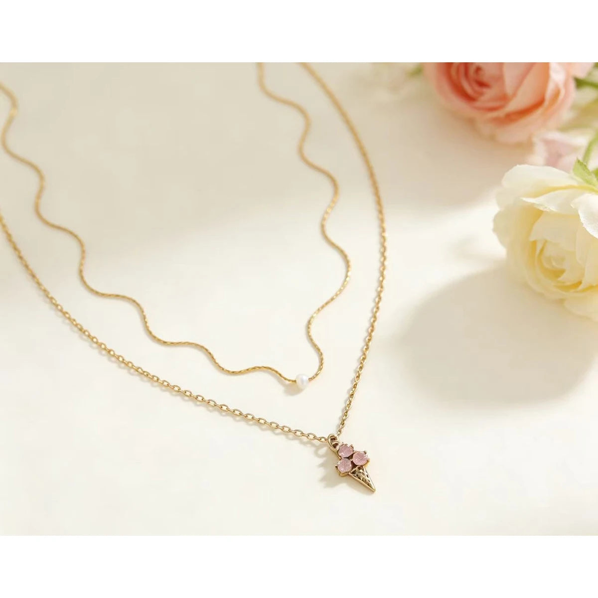 Pink Crystal Ice Cream Pendant Necklace