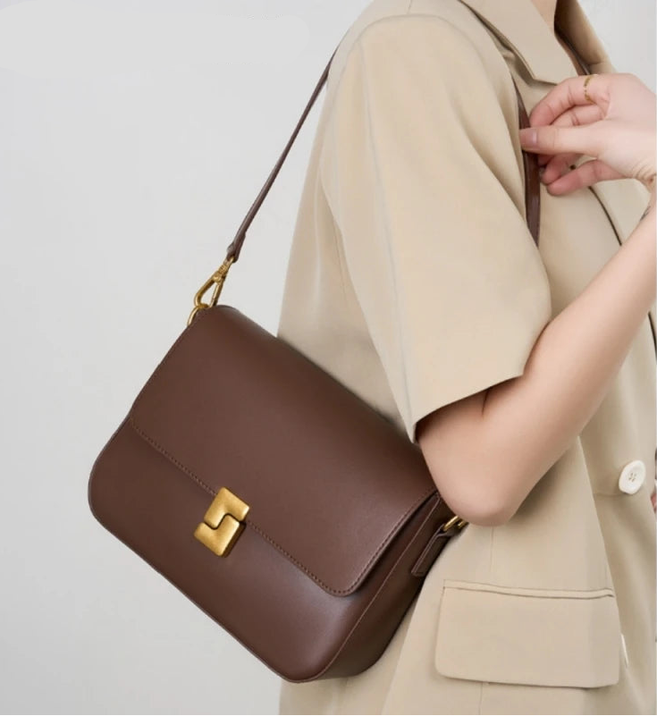 Genuine Cowhide Leather Small Square Crossbody Bag 2026