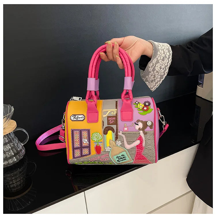 PU Personality Stylish Shoulder Bags Design Patchwork Zipper Bags