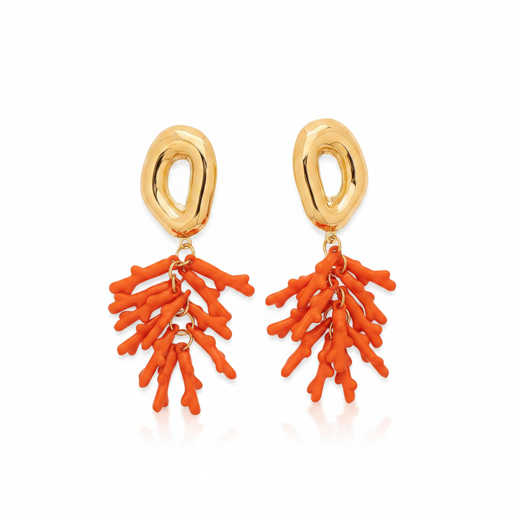 A Pair of Vertical Earrings with Ocean Vacation Elements