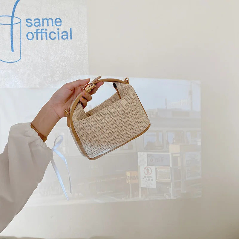 Summer Small Straw Handbag Shoulder Bag Woven Bucket Crossbody