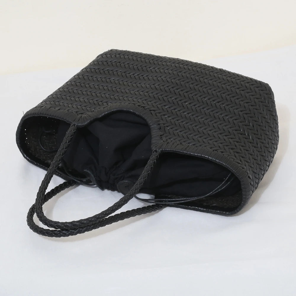 Genuine Leather Woven Tote Bag