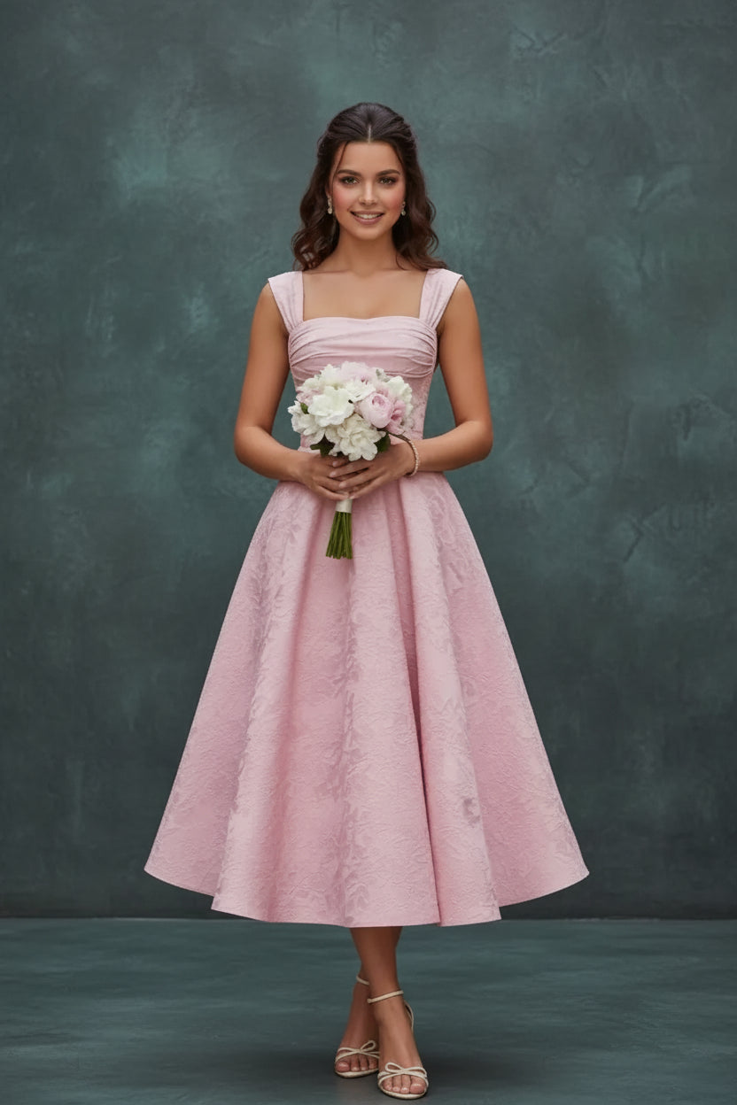 Cap Sleeve Jacquard Prom Dresses for Teens Floral Satin