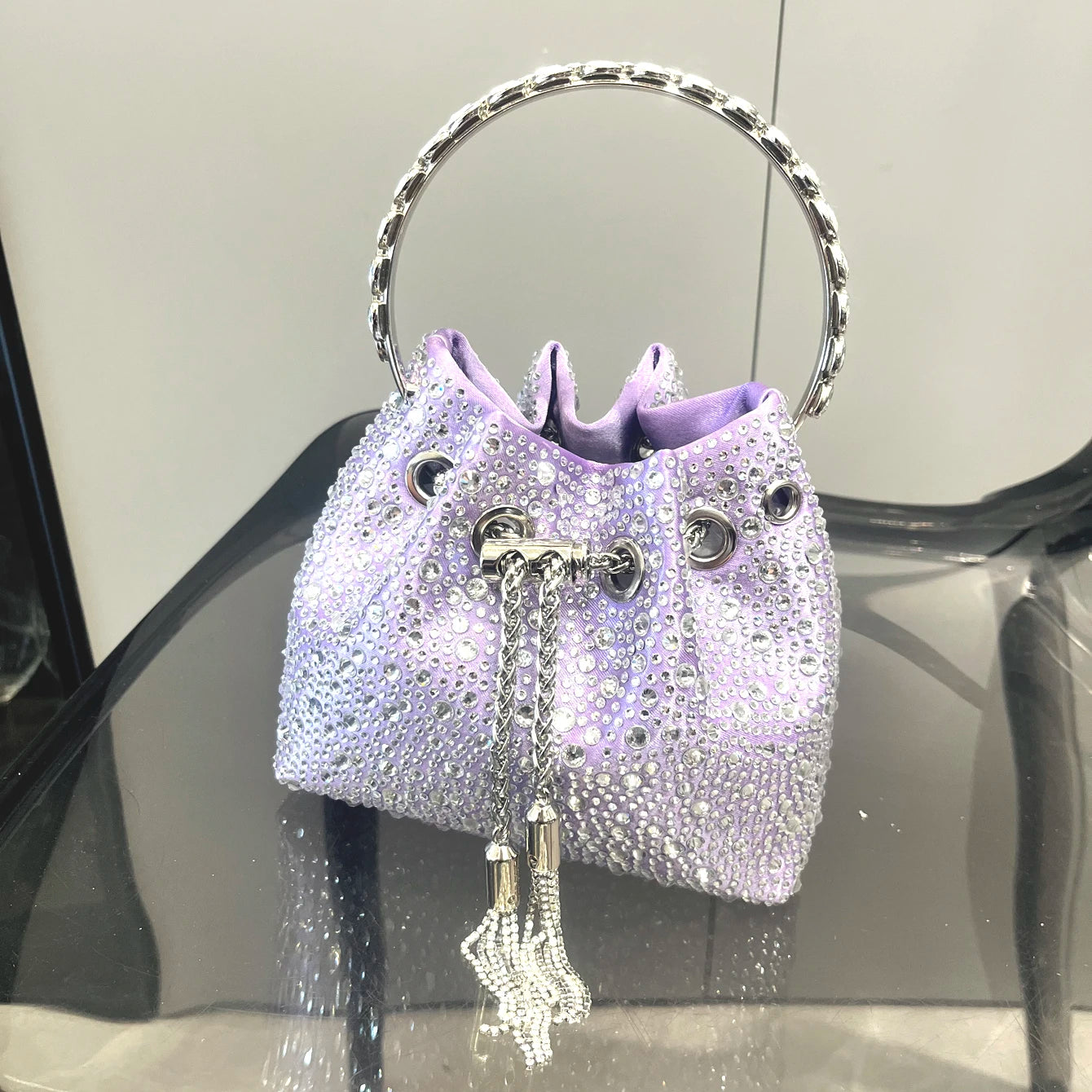Crystal Handle Evening Clutch Bag