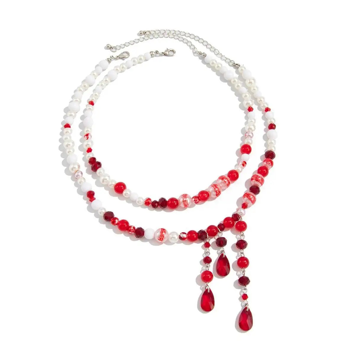 Gothic Red Crystal Tassel Necklace