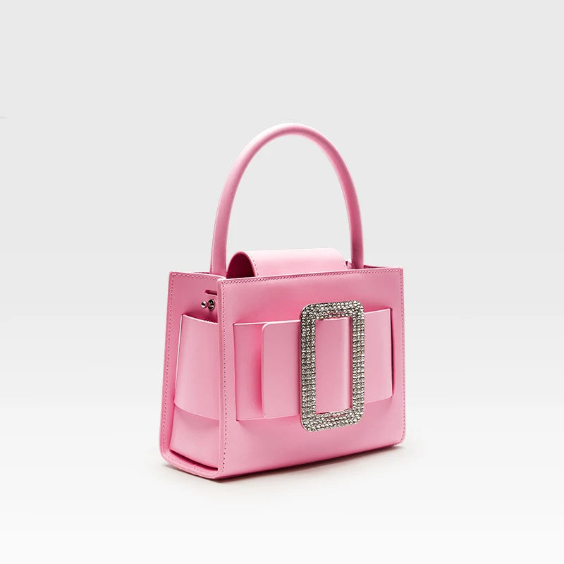 Pink Leather Boxy Handbag