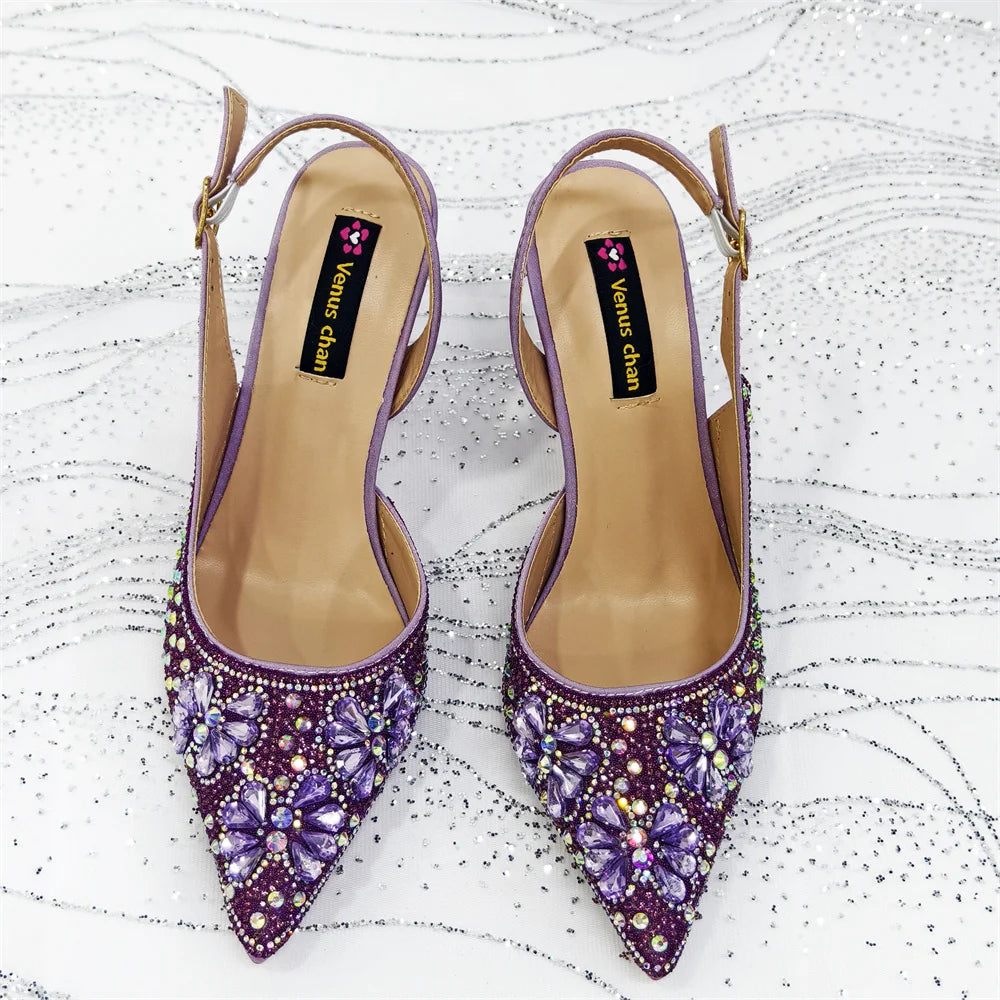 Gold Pointed Toe Rhinestone Heels & Bag Set, Sparkly