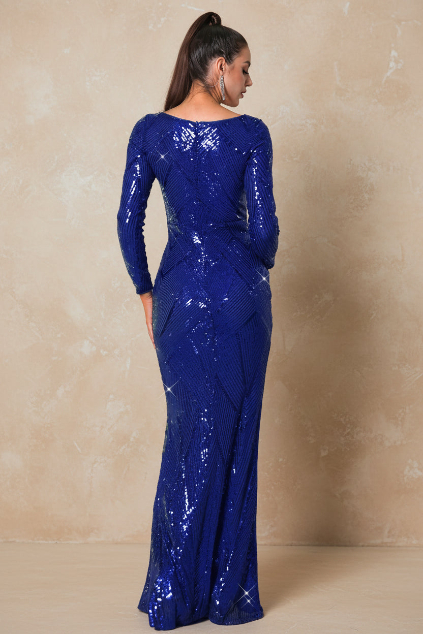 Romagic O Neck Sequin Formal Evening Party Dress
