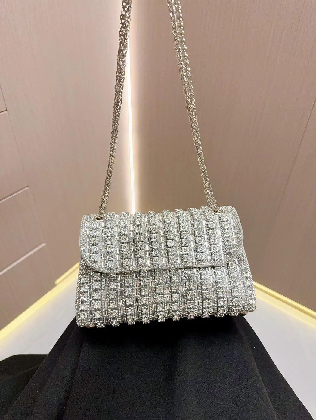 Full Rhinestone Evening Clutch Bag Luxury Leather Chain Handbag