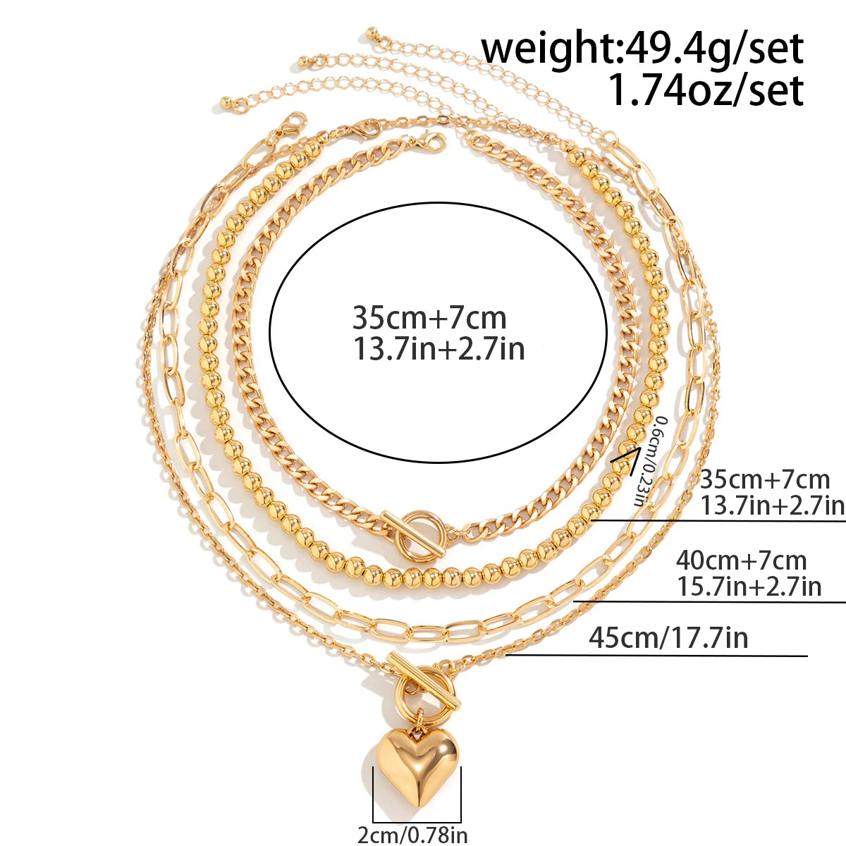 Heart Pendant Layered Necklace Set