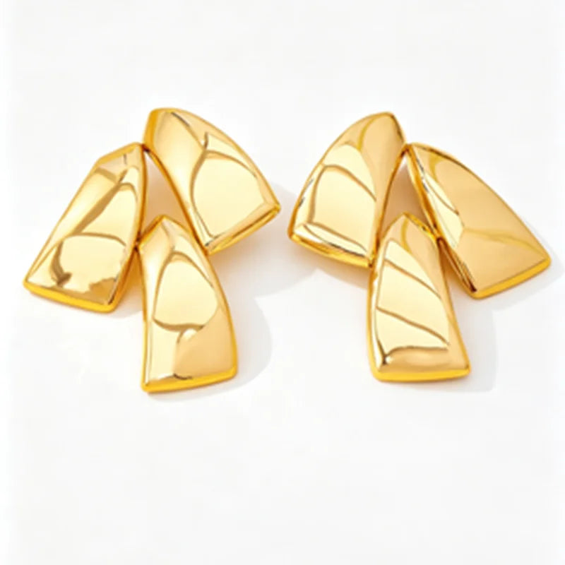 Shiny Polished Three-Layer Trapezoidal Gold Dangle Earrings for Women, Geometric Multi-Piece Splicing Earrings, Minimalist Trendy Party Statement Jewelry