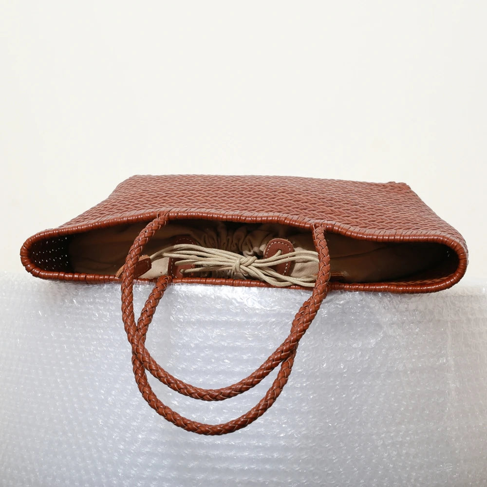 Genuine Leather Woven Tote Bag