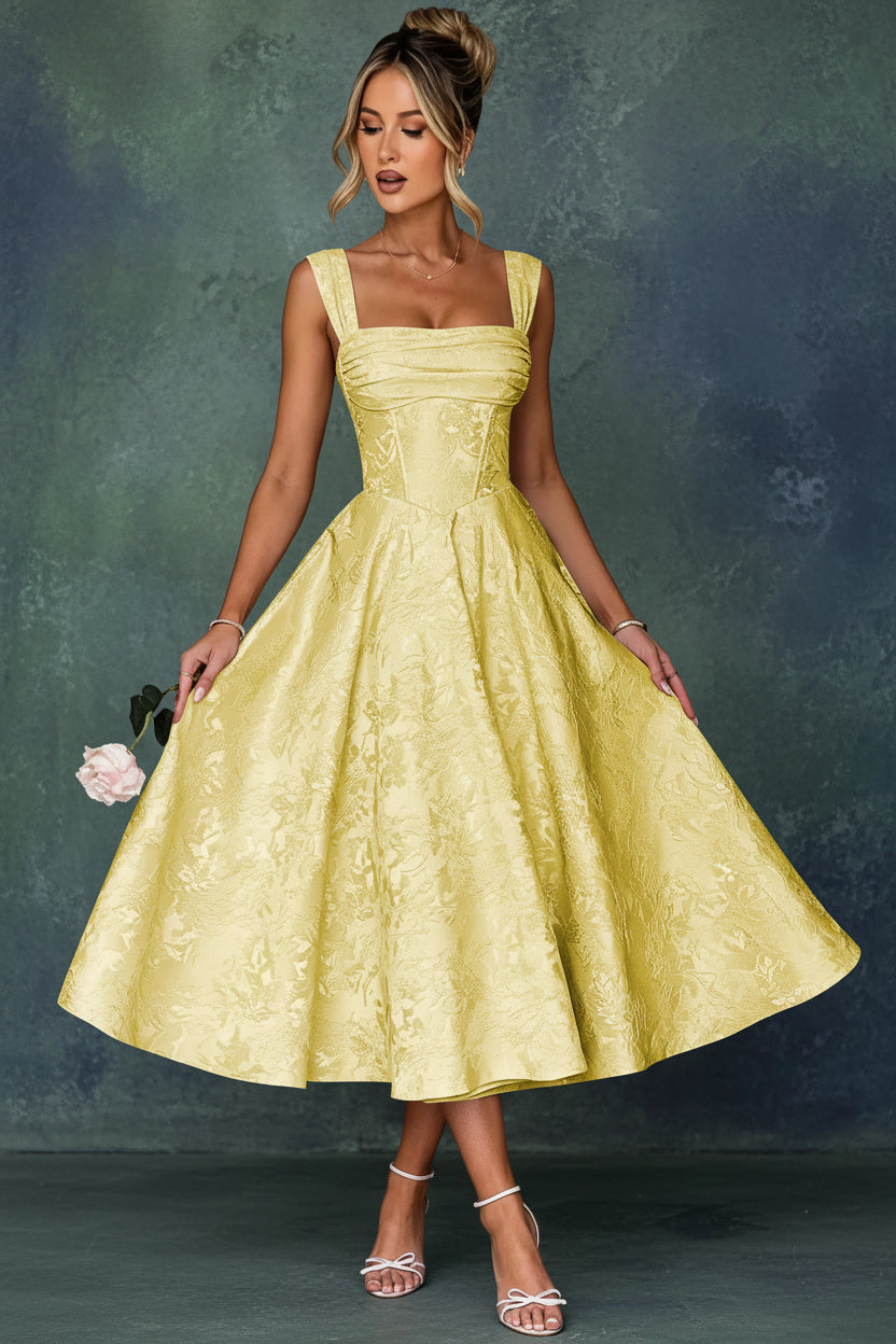 Cap Sleeve Jacquard Prom Dresses for Teens Floral Satin