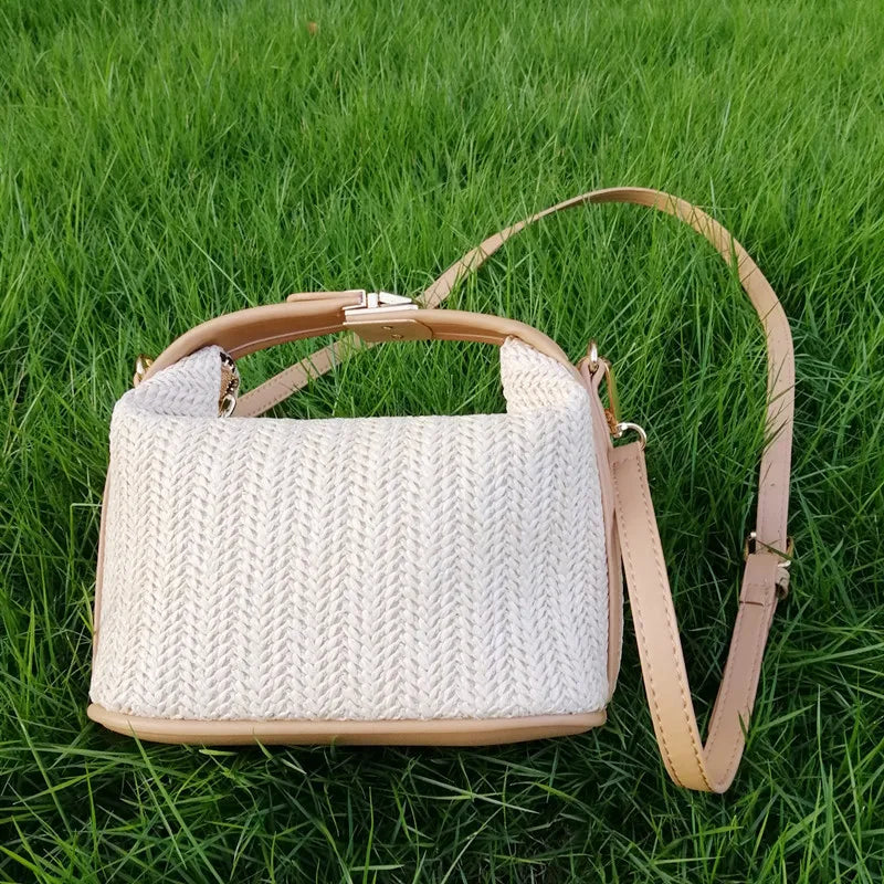 Summer Small Straw Handbag Shoulder Bag Woven Bucket Crossbody
