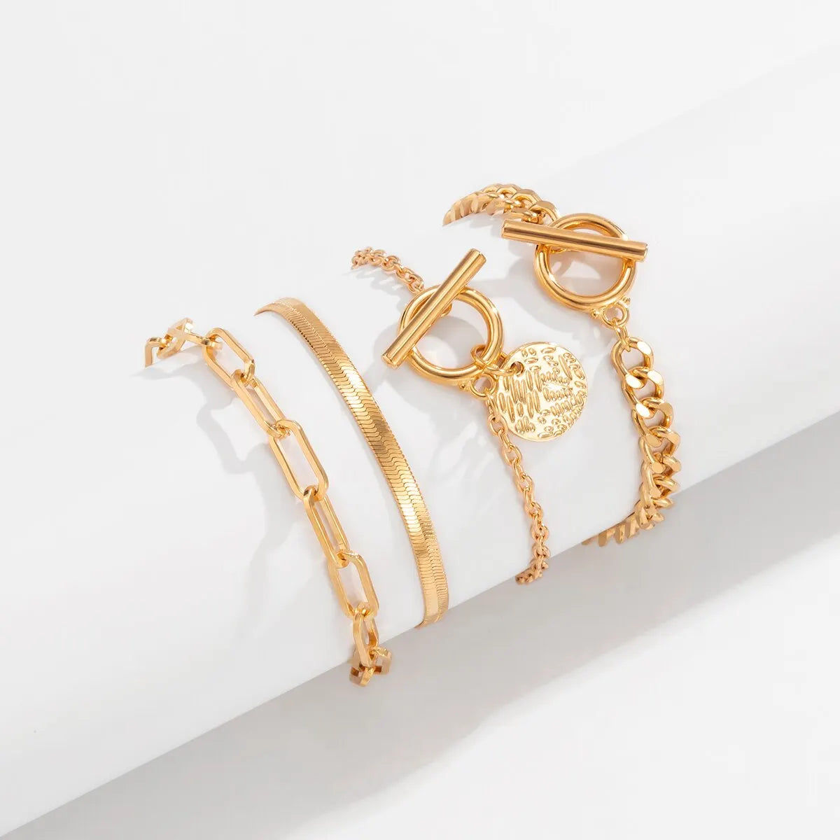 Punk Cuban Link Chain Coin Pendant Bracelet on Hand