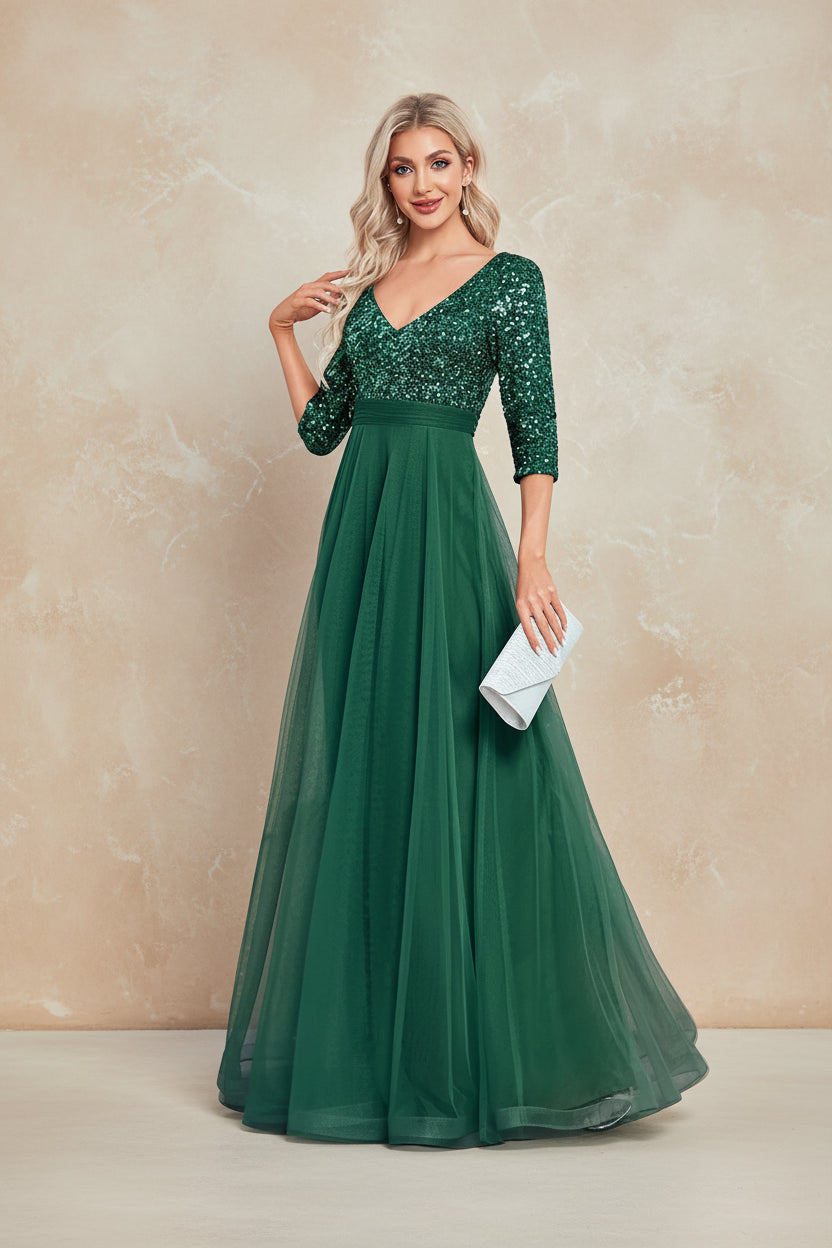 Luxury V-Neck Floor Length Evening Dress