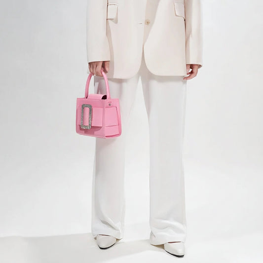 Pink Leather Boxy Handbag