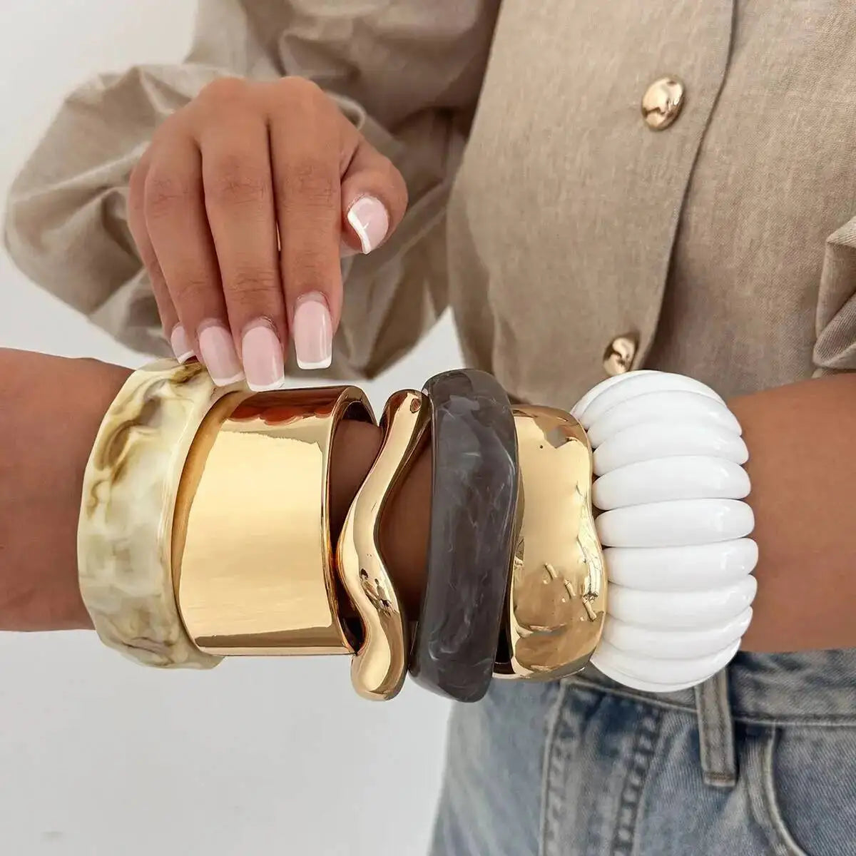 Bohemian Resin Acrylic Bracelet Punk Smooth Metal Open Bangle
